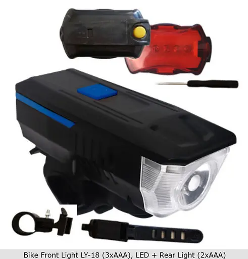 Вело набор фара передняя + задняя + сигнал LY-18 велосипедный фонарь и габарит мигалка стоп ААА - фото 2