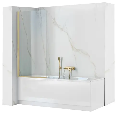 Шторка для ванни Rea Elegant 80 brushed gold нерухома REA-W6601, Універсальна, прозорий, золотий - фото 1