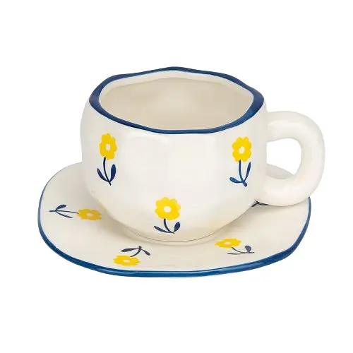 Чашка с блюдцем Солнечная ромашка 350 мл Белый с синим - фото 1