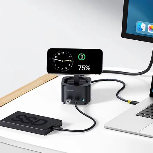 БЗП+HUB Baseus MagPro Series II 7-in-1 (USB-C to HDMI 4K 60Hz+2USB-А+2C+1SD/TF) (B000729001) Cosmic Black - фото 2