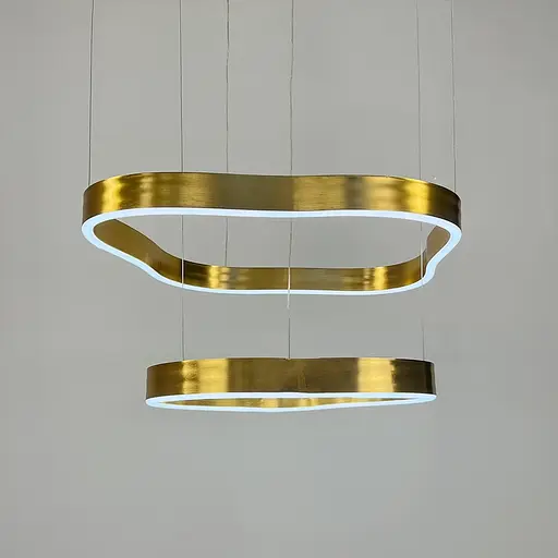 Незвичайна та ефектна люстра на 2 яруси 60+40 см у золотому корпусі | Арт. PCL004-600*400 PGD | Line F - фото 1