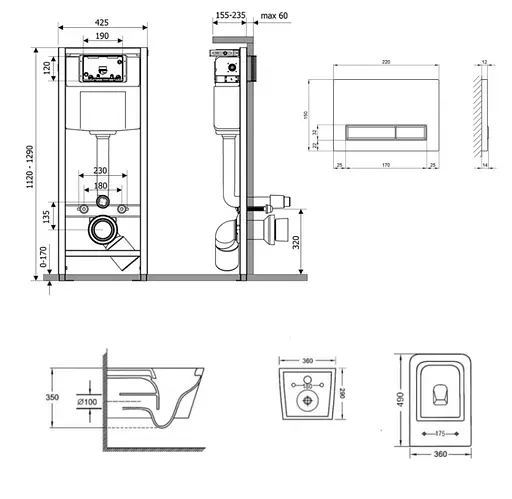 Набір Q-tap Nest 4 в 1 підвісний унітаз Crow Ultra Quiet 490x360x290 + комплект інсталяції QT05335171W45131 - фото 2