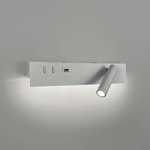 Біле бра з поворотним спотом справа + розʼєм USB Line F Арт. WJ028/2 L WT (лівий) + USB-A - фото 4