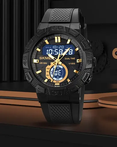 Чоловічий спортивний годинник Skmei 1881 (Чорний із золотистим і білим циферблатом) - фото 6