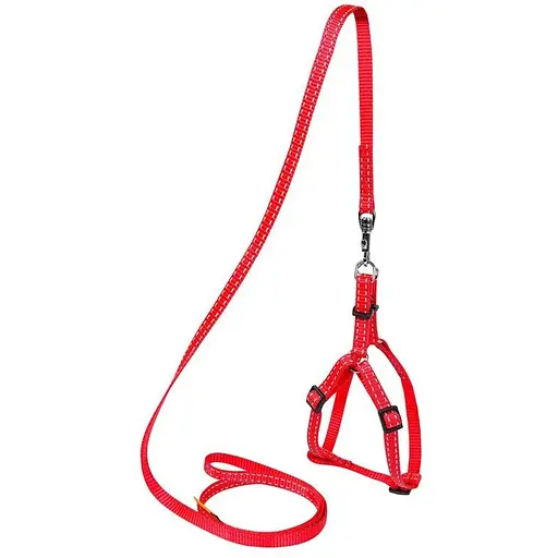 Шлея Dog Extreme з нейлону регульована з повідцем (ширина 14мм, В:40-55см) червоний
