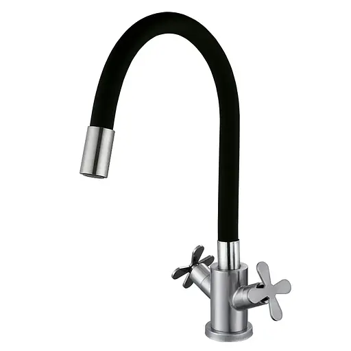 Смеситель для кухни Zerix GTA-011 с черным силиконовым изливом ZX4837 Нержавеющая сталь - фото 1