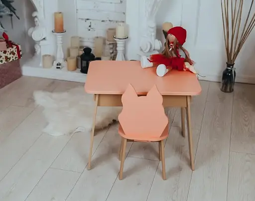 Дитячий стіл з ящиком + стільчик для навчання та гри (Помаранчовий з лисеням) - фото 2