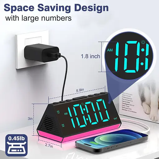 Цифровий будильник для спалень з USB-зарядними пристроями, барвисте нічне світло будильник, повтор, подвійний будильник - фото 2