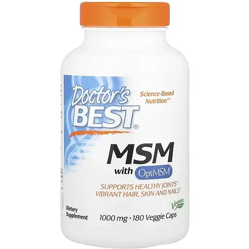 Метилсульфонилметан Doctor's Best MSM with OptiMSM, 180 вегакапсул для комфорта и подвижности суставов - фото 1