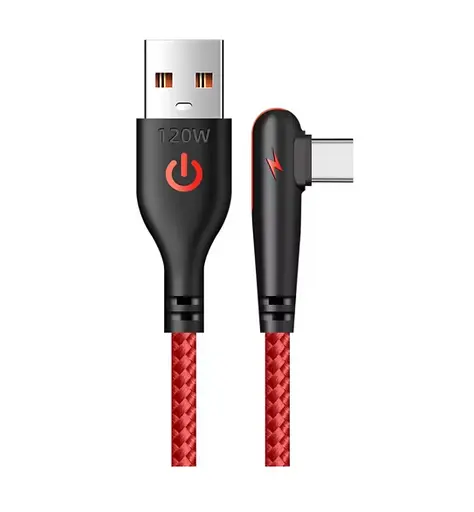 Плетеный кабель для быстрой зарядки USB Type C. 90 градусов. Красный 1,5м  - фото 1