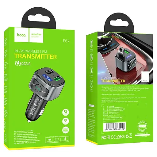 АЗП з FM-модулятором HOCO E67 Fighter QC3.0 18W car BT FM transmitter Black - фото 2