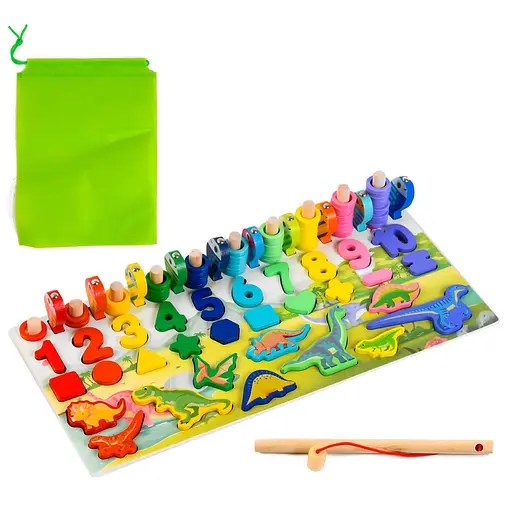 Деревянная игрушка Центр развивающий MD 2758 фигурки, рыбалка, цифры, динозавры - фото 6