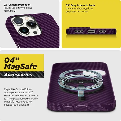 Чехол ArmorStandart LikeCarbon with MagSafe для Apple iPhone 14 Pro Purple (ARM69204) [136584] - фото 8
