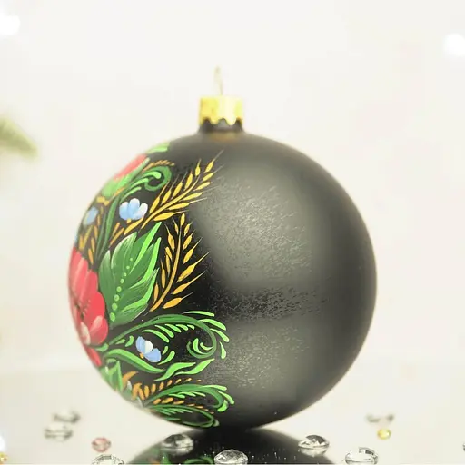 Ялинкова прикраса Санта Шоп Петриківські мотиви на чорному склі (4820001154320) - фото 3