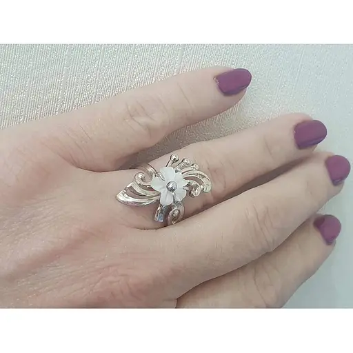 Серебряное кольцо Харьковский ювелирный завод с перламутром. 041332 16,5 - фото 5