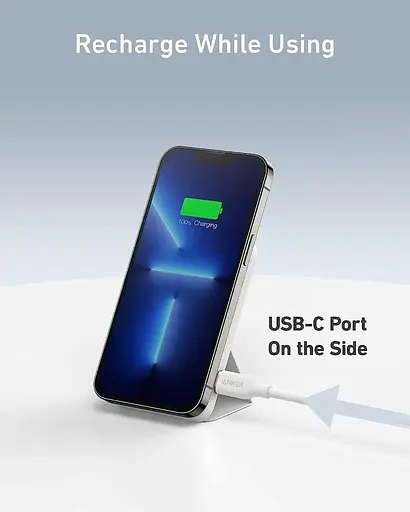 Магнітний павербанк Anker 622 MagGo 5000 mAh 12 W з бездротовою зарядкою та підставкою білий - фото 6