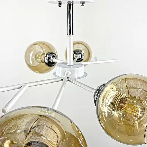 Люстра на 4 янтарних плафони в білому корпусі 75х22 см | Line F | Арт. 088N/4 WT+CH+AM - фото 3