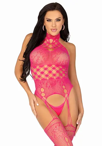 Мереживний бодістокінг з відкритим доступом Leg Avenue One size Raspberry - фото 5