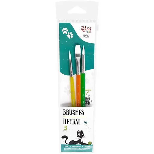 Набор кистей №3 синтетика 3 шт круглая (№6 8) плоская (№10) Rosa Kids