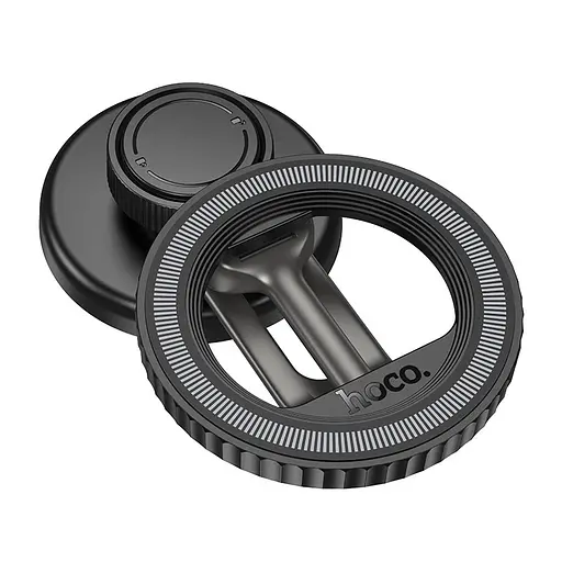 Автотримач для телефона HOCO H77 View folding magnetic ring car holder (center console) Black Metal Gray - фото 4