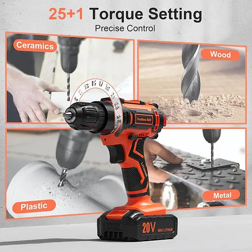 Набір акумуляторних свердел, електричний дриль VIWKO 20 В із блоком живлення 2.0 Ah і зарядним пристроєм, 3/8-дюймова електрична - фото 4