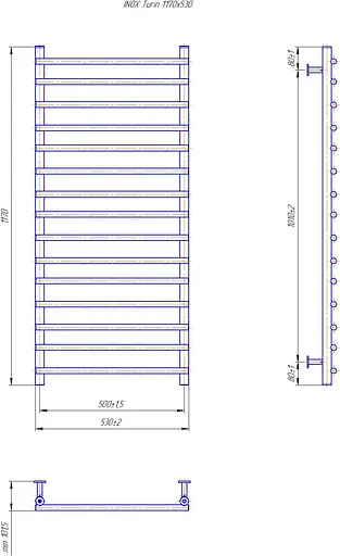 Водяна рушникосушка Mario Inox Турин 1170x530/500 1.8.044623.P, Хром, нижнее - фото 3