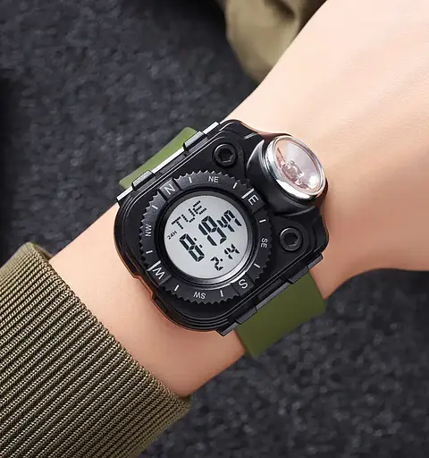 Чоловічий наручний годинник з ліхтарем Skmei 2187 Зелений з білим циферблатом - фото 6