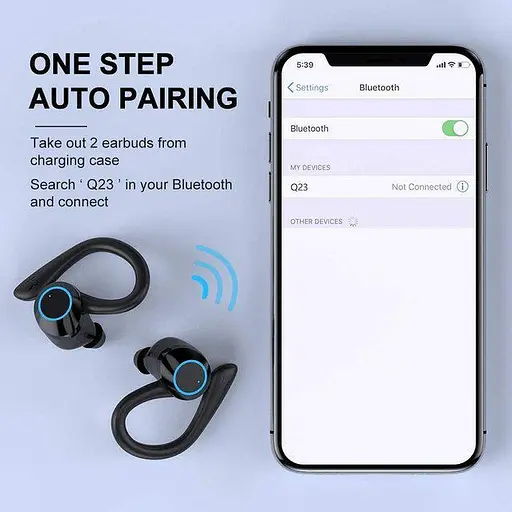 Бездротові спортивні Bluetooth навушники TWS Q23 Pro водонепроникні з сенсорами і мікрофоном Чорні - фото 6