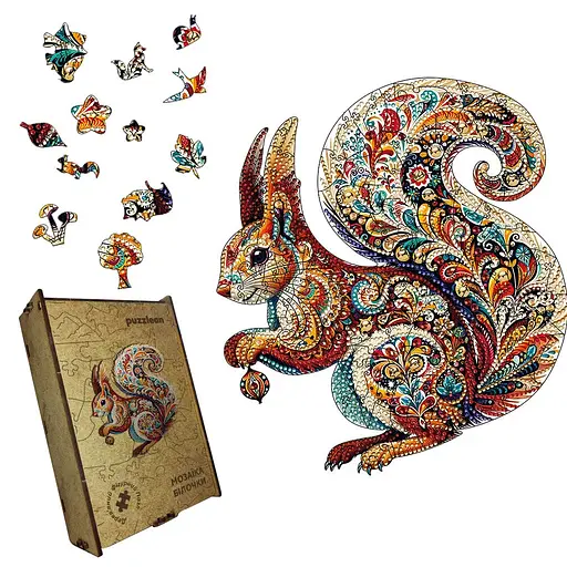 Пазл деревяний Мозаїка Білочки, А4, 100 елементів, Картонна коробка