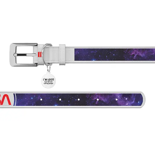 Нашийник для собак шкіряний Waudog Design з QR-паспортом "NASA21" M Ш 20 мм Д 29-38 см білий - фото 3