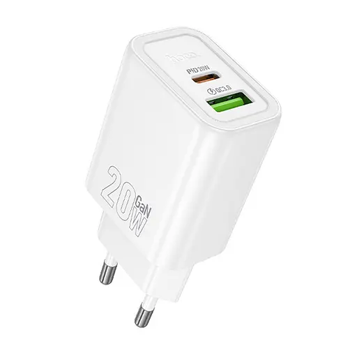 МЗП Hoco N61 Gentle PD20W+QC3.0 (1USB-A/1C) + кабель Type-C to Type-C White - фото 5