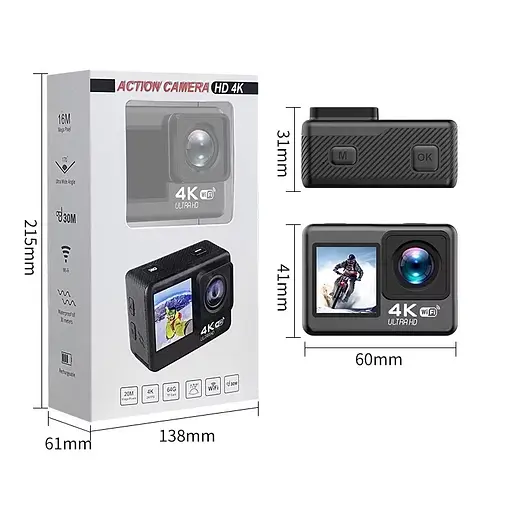 Экшн камера V8 Full HD 4K Wi-Fi с пультом ДУ и водонепроницаемым боксом - фото 2