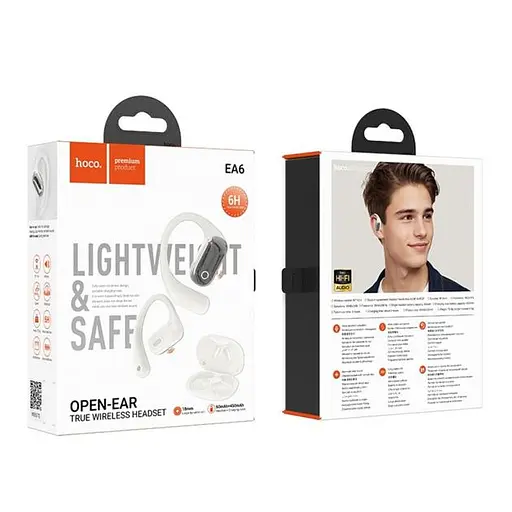 Бездротові навушники Hoco EA6 Melody open true wireless BT headset, BT5.4, 60mAh, 450mAh, 6h, Milky White - фото 3