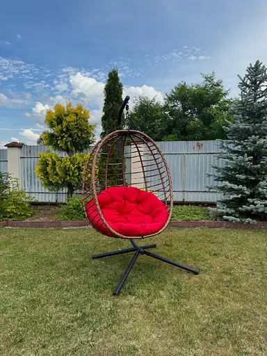 Підвісне садове крісло гойдалка Gordon кокон / гніздо SAN VITO з м'якою червоною подушкою Коричневий - фото 2