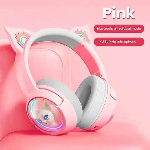 Дитячі ігрові бездротові Bluetooth навушники Onikuma B5 з RGB підсвічуванням і вбудованим мікрофоном Рожевий - фото 9