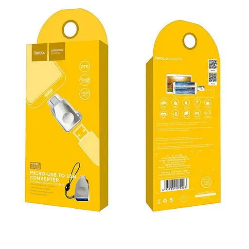 Адаптер Hoco UA10 USB мама Micro-USB тато OTG adapter Сріблястий - фото 2