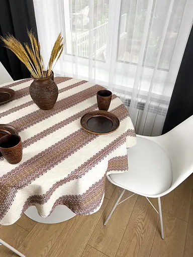 Лляна скатертина різдвяна з українським орнаментом Промінь 2 330х150 см - фото 8