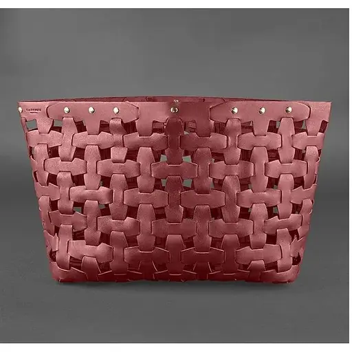 Шкіряна плетена жіноча сумка Пазл Xl бордова Krast - фото 1