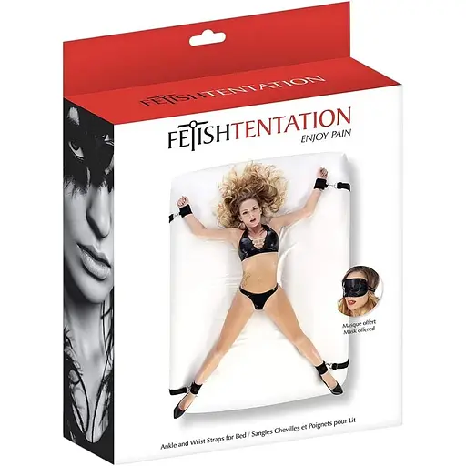 Обмежувальний ремінь для рук і ніг для ліжка з маскою для очей Fetish Tentation чорний