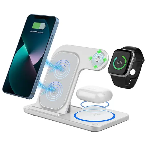 БЗП WIWU Wi-W020 3 in 1 wireless charger White - фото 5