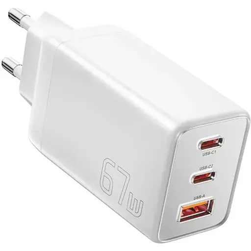 Зарядний пристрій адаптер 3 виходи EssagerECT67w Gan порти 1USB 2C 67 W (ECT67W-LJB02-Z) біле - фото 1