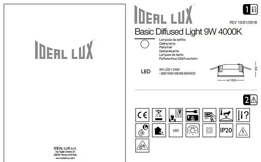 Точковий світильник Ideal Lux BASIC WIDE 9W 3000K (193519) - фото 3