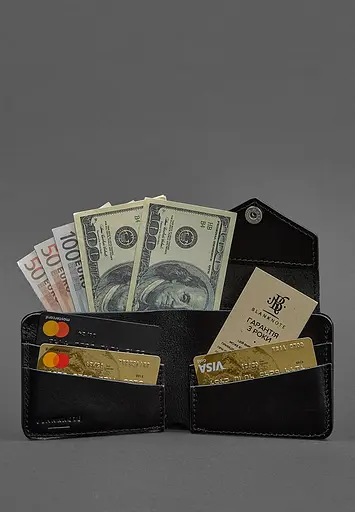 Шкіряне портмоне 4.2 на кнопці чорне - фото 3