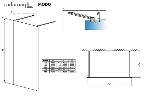 Душевая перегородка Radaway Modo X I 120 см 388324-01-01 - фото 2