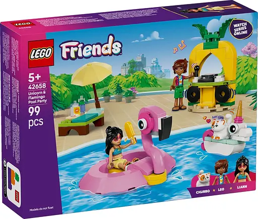 Уценка. Конструктор LEGO Friends Вечеринка единорога и фламинго у бассейна 99 деталей (42658) - фото 2