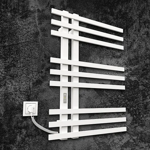 Электрический полотенцесушитель Kosser Браш 800x600 EL тайм. белый ДБ01ELW, Белый матовый, Левое - фото 1