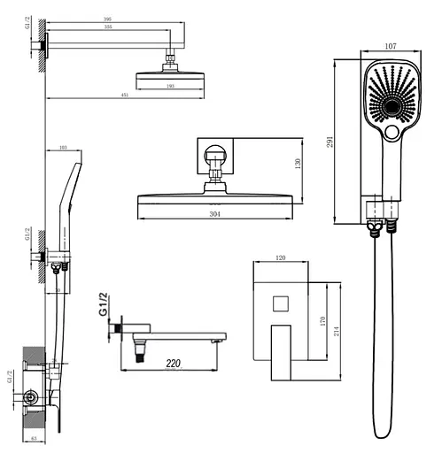 Душова система універсальна Qtap Gemini Black Matt прихованого монтажу QTGEM114BLM45703 - фото 9