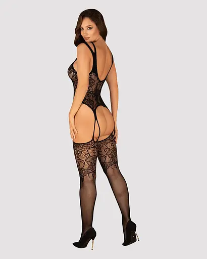 Бодістокінг Obsessive Bodystocking F237 рослинне плетіння імітація панчох S/M/L - фото 4