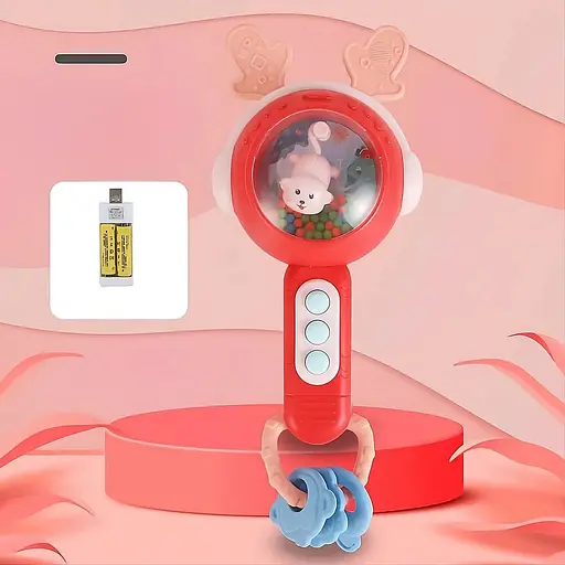 Интерактивная погремушка M 608 со звуками, мелодиями и светом, красного цвета - фото 3