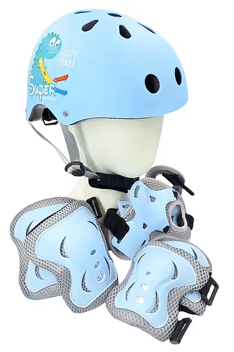 Комплект детского шлема и защиты Yongkang GB24429-2009 S (5–9 лет) голубой динозавр (G0001137) - фото 1